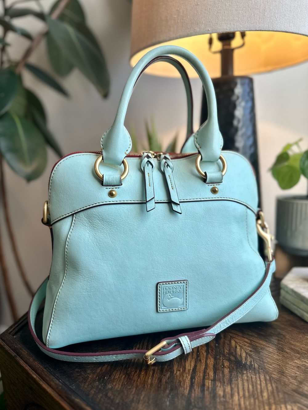 Dooney & Bourke Florentine Leather Cameron Satchel in Pale Blue
